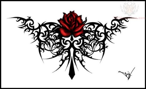 Gothic Maroon Rose Tattoo Design